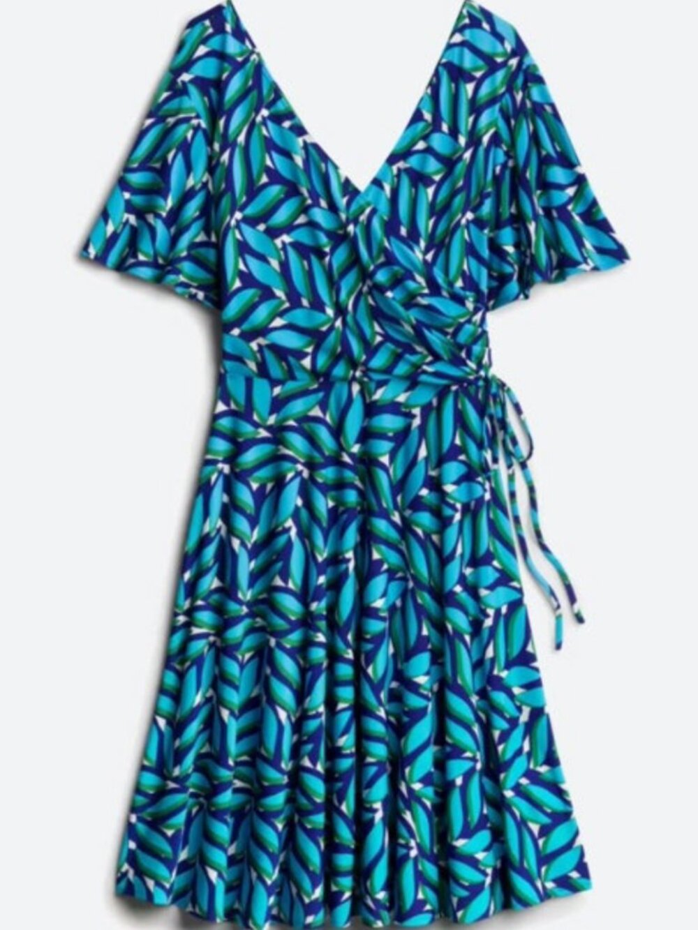 DM Collection Teal and Blue Leaf-Print Wrap Midi Dress Stitch Fix 22W